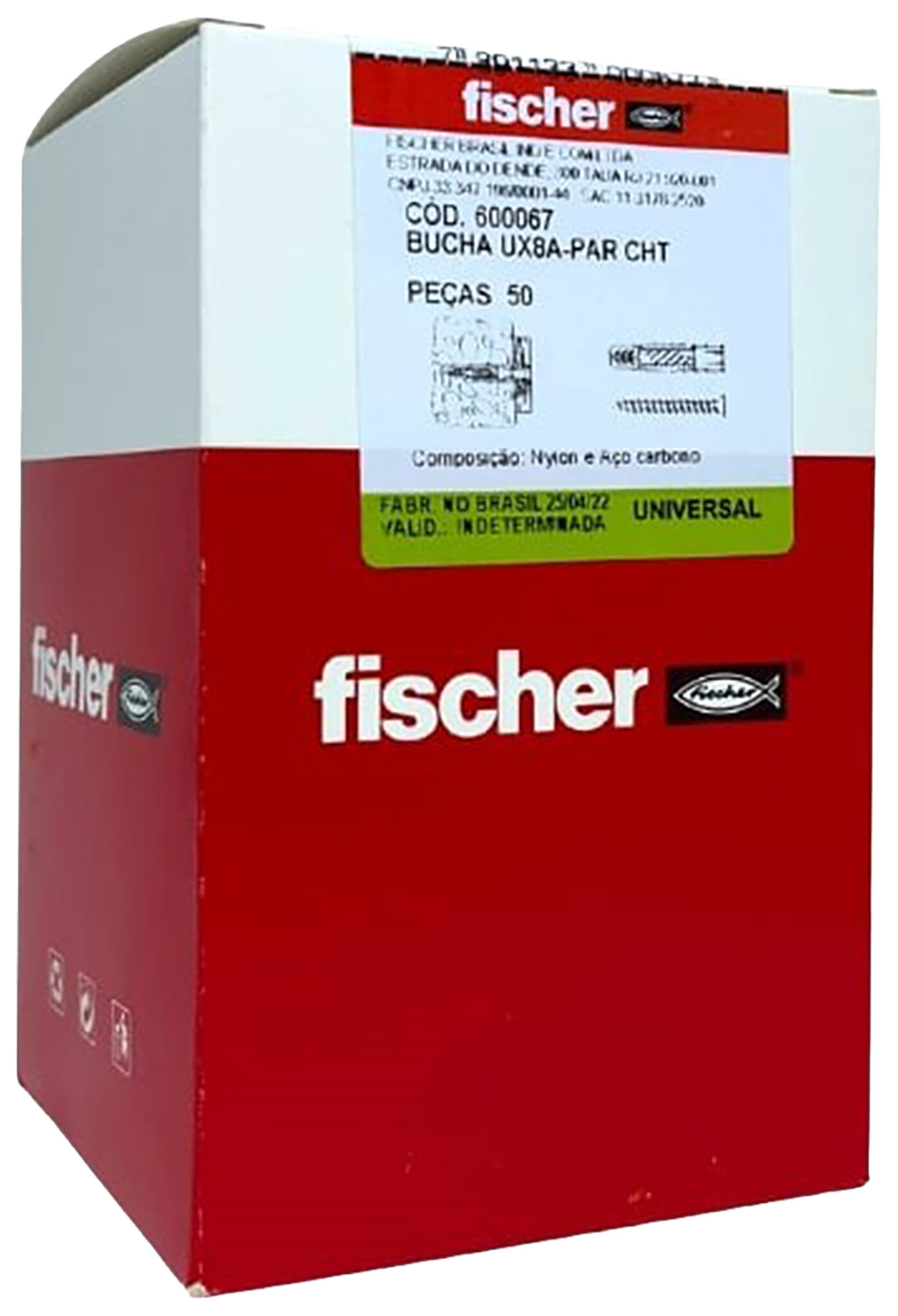 Packaging: "Bucha universal UX 8 x 50 R longa, com aba"