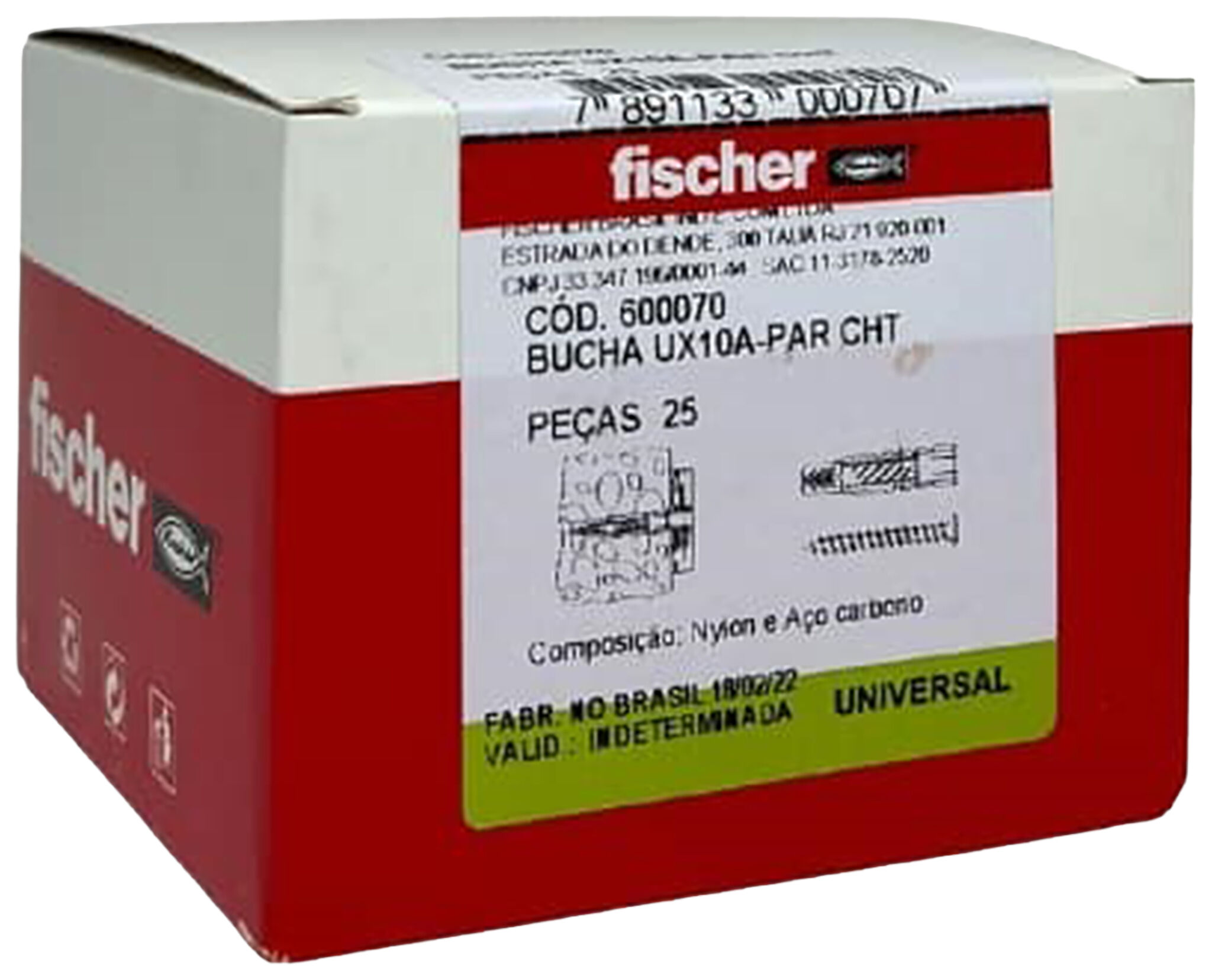 Packaging: "Bucha universal UX 10 x 60 R longa, com aba"