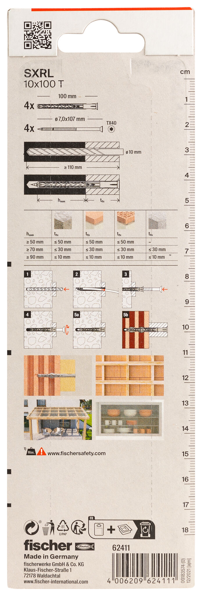 Packaging: "fischer Frame fixing SXRL 10 x 100 T zinc-plated steel"