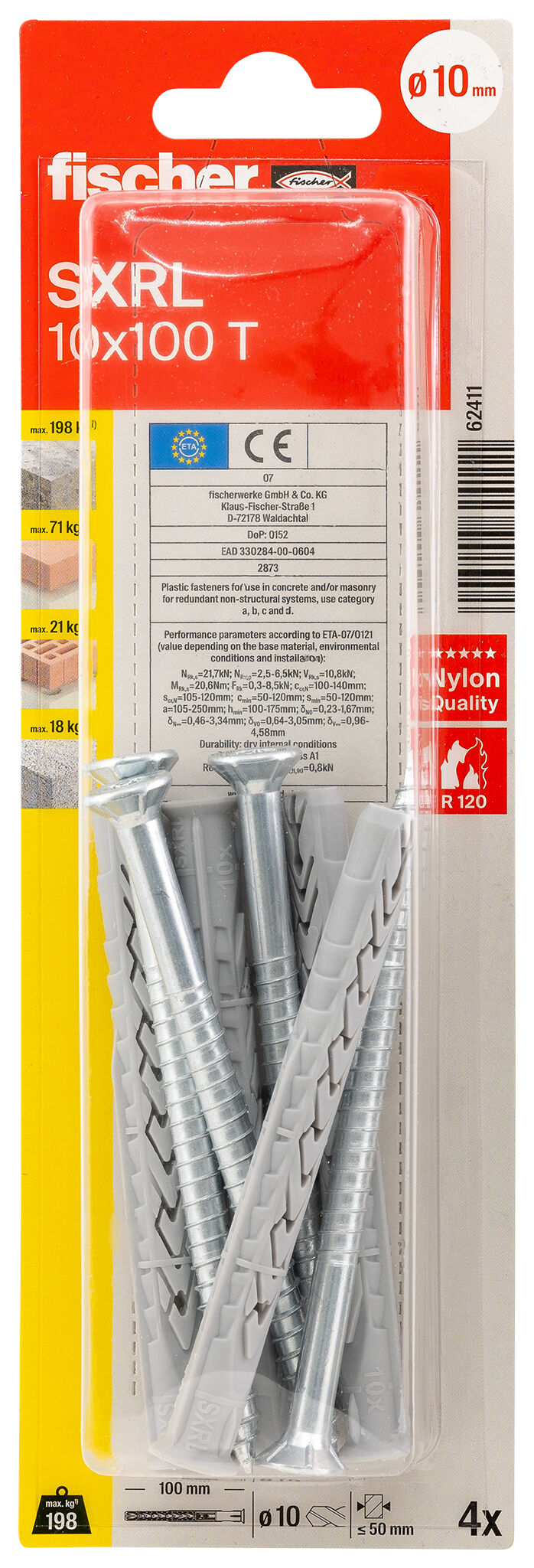 Packaging: "fischer Frame fixing SXRL 10 x 100 T zinc-plated steel"
