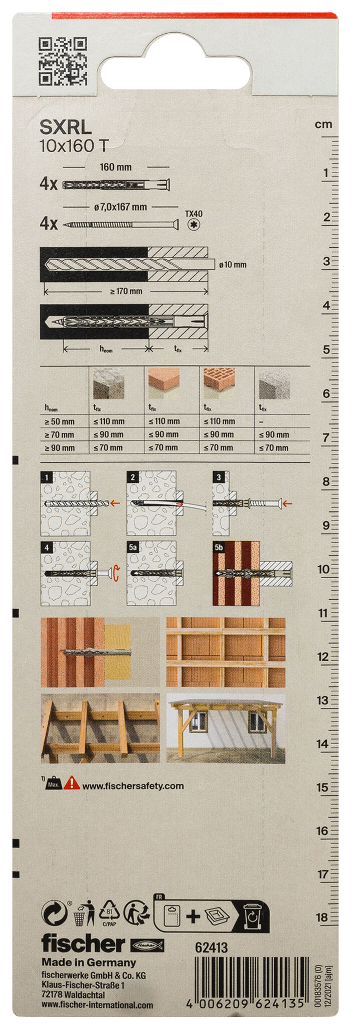 Packaging: "fischer Frame fixing SXRL 10 x 160 T zinc-plated steel"