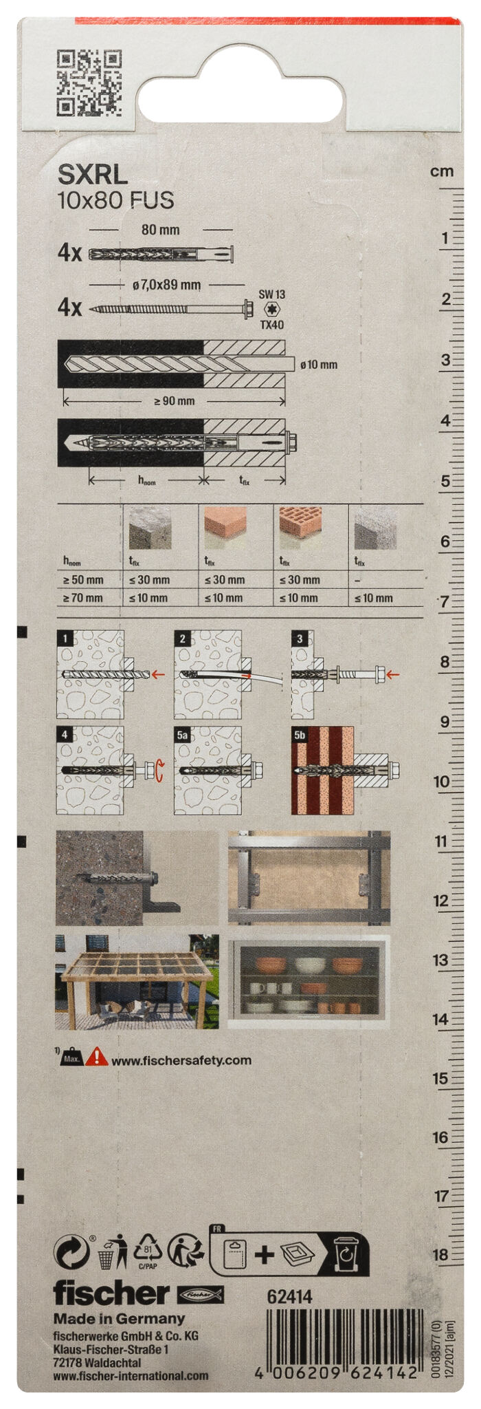 Packaging: "fischer Frame fixing SXRL 10 x 80 FUS zinc-plated steel"