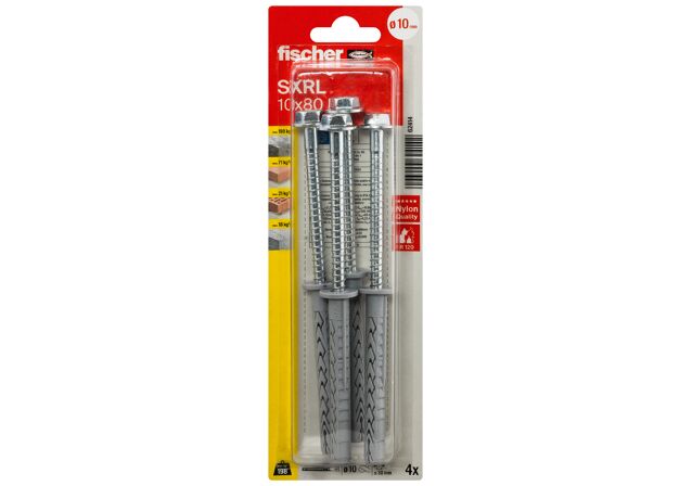 Verpackung: "fischer Langschaftdübel SXRL 10 x 80 FUS Sechskantschraube mit U-Scheibe"