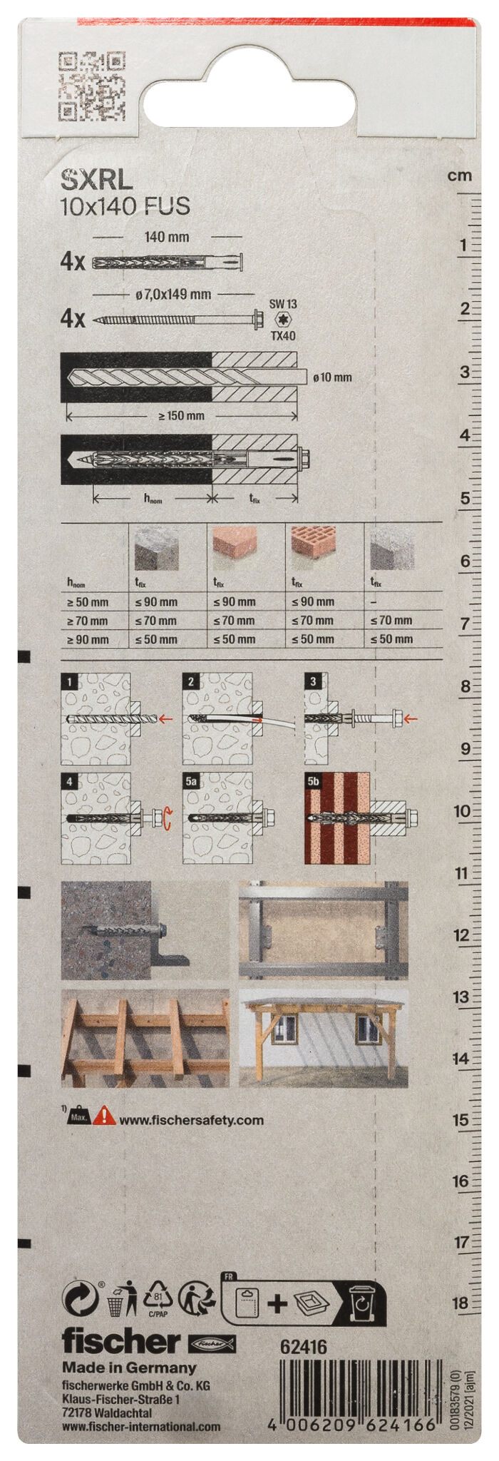 Packaging: "fischer Frame fixing SXRL 10 x 140 FUS zinc-plated steel"