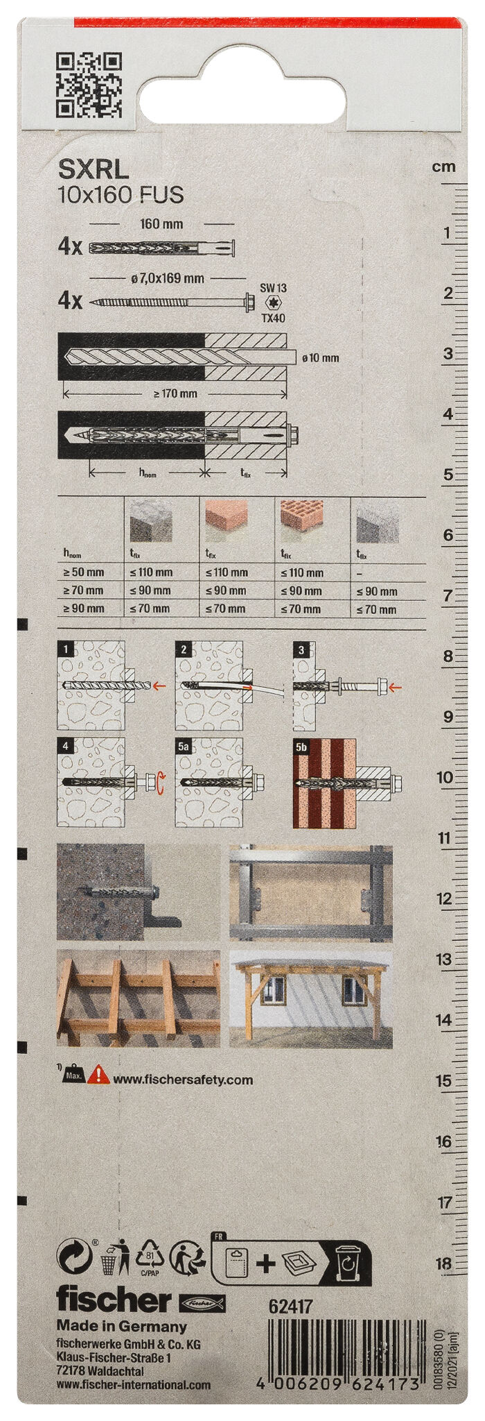 Packaging: "fischer Frame fixing SXRL 10 x 160 FUS zinc-plated steel"