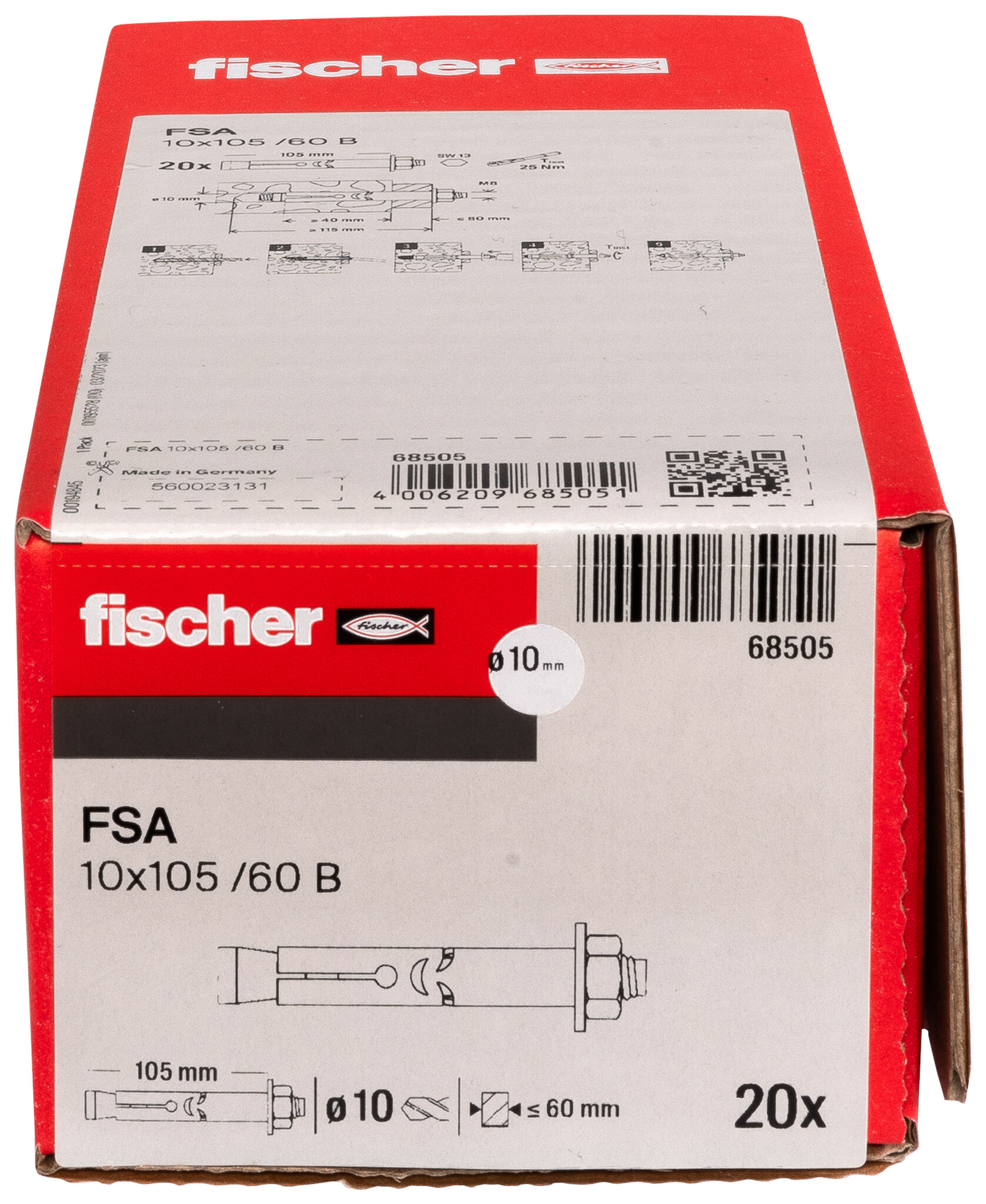 Packaging: "fischer Sleeve anchor FSA 10 x 105/60 B electro zinc plated"
