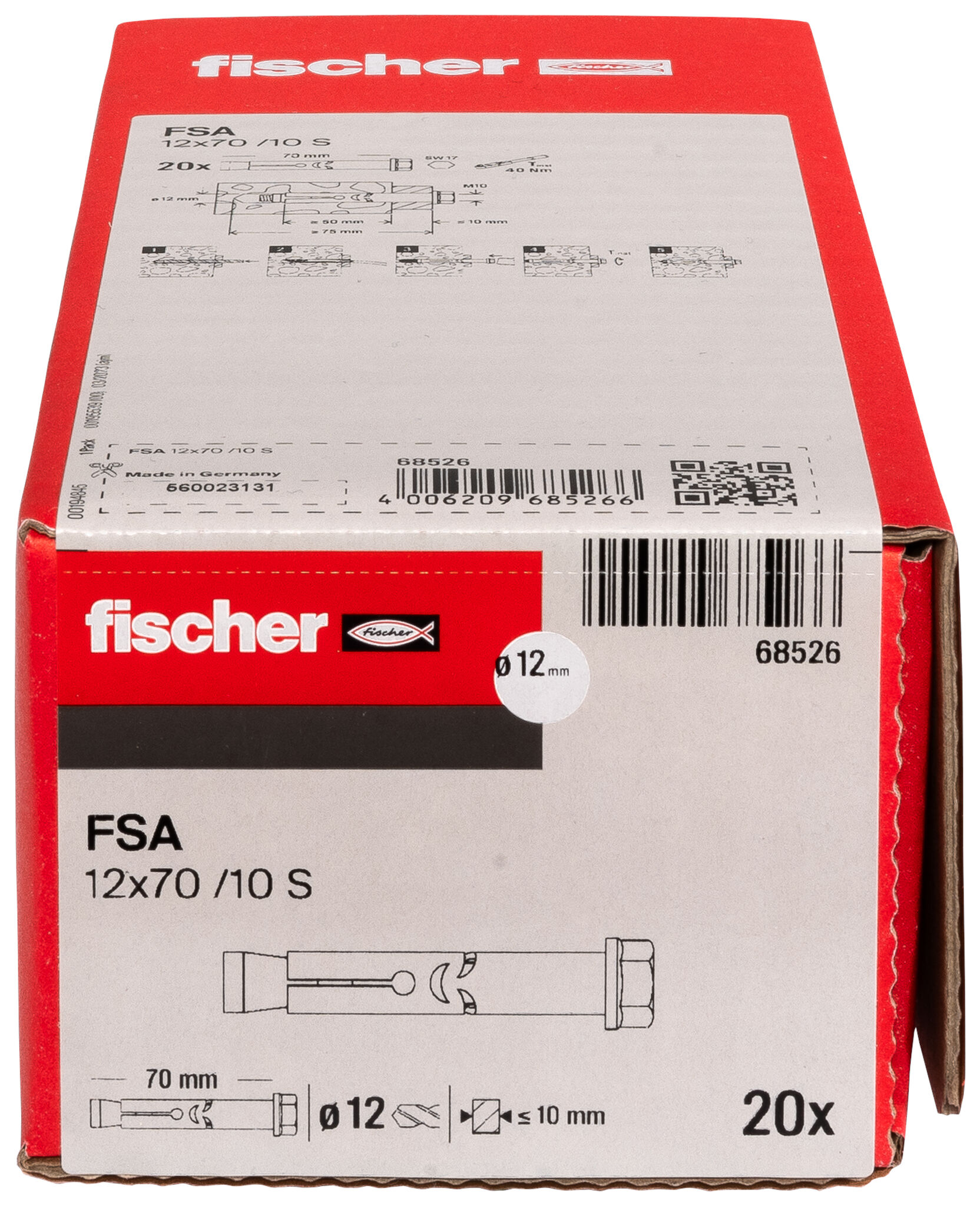 Packaging: &quot;fischer Sleeve anchor FSA 12 x 70/10 S electro zinc plated&quot;