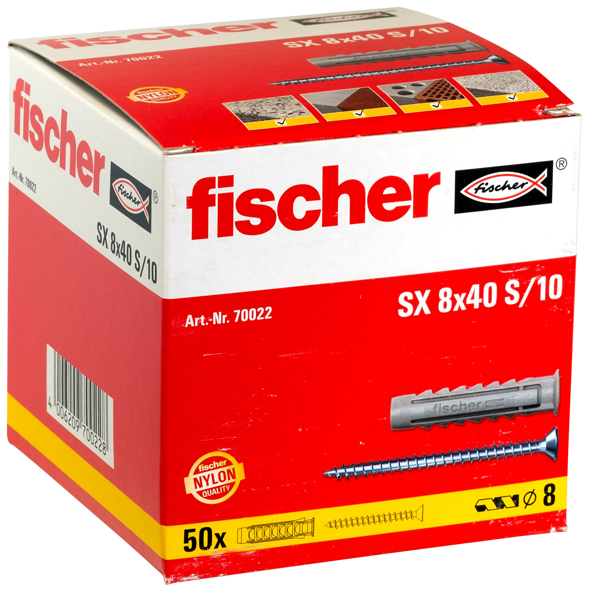 Packaging: "fischer Expansion plug SX 8 x 40 with rim and screw"
