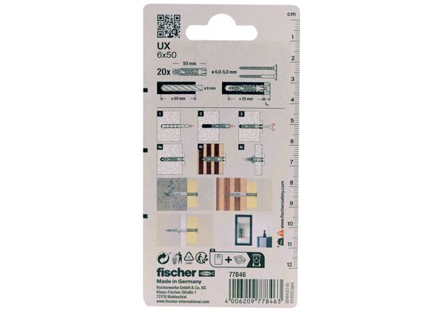 Packaging: "fischer Universal plug UX 6 x 50 K without rim"