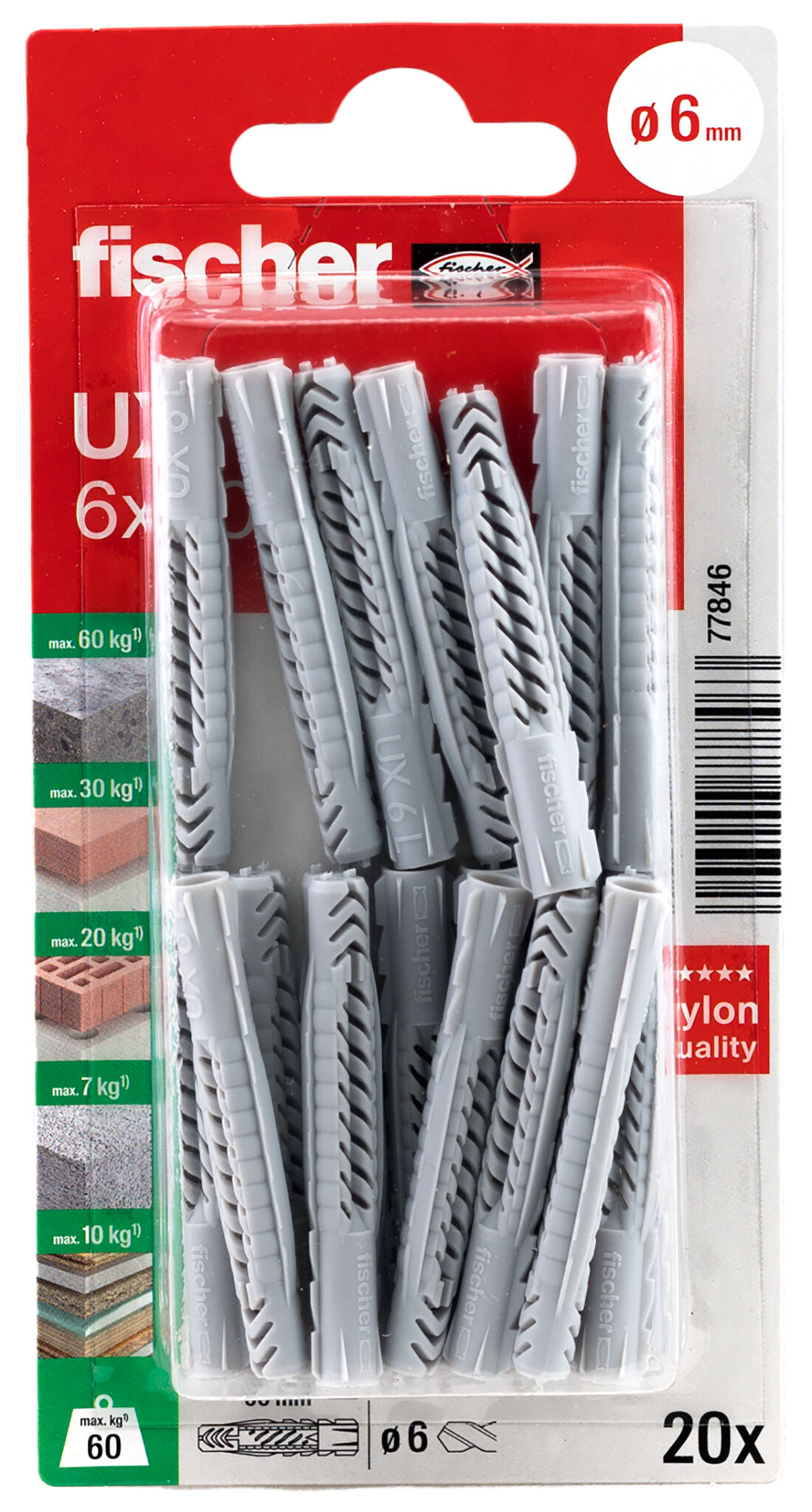 Packaging: "fischer Universal plug UX 6 x 50 K without rim"