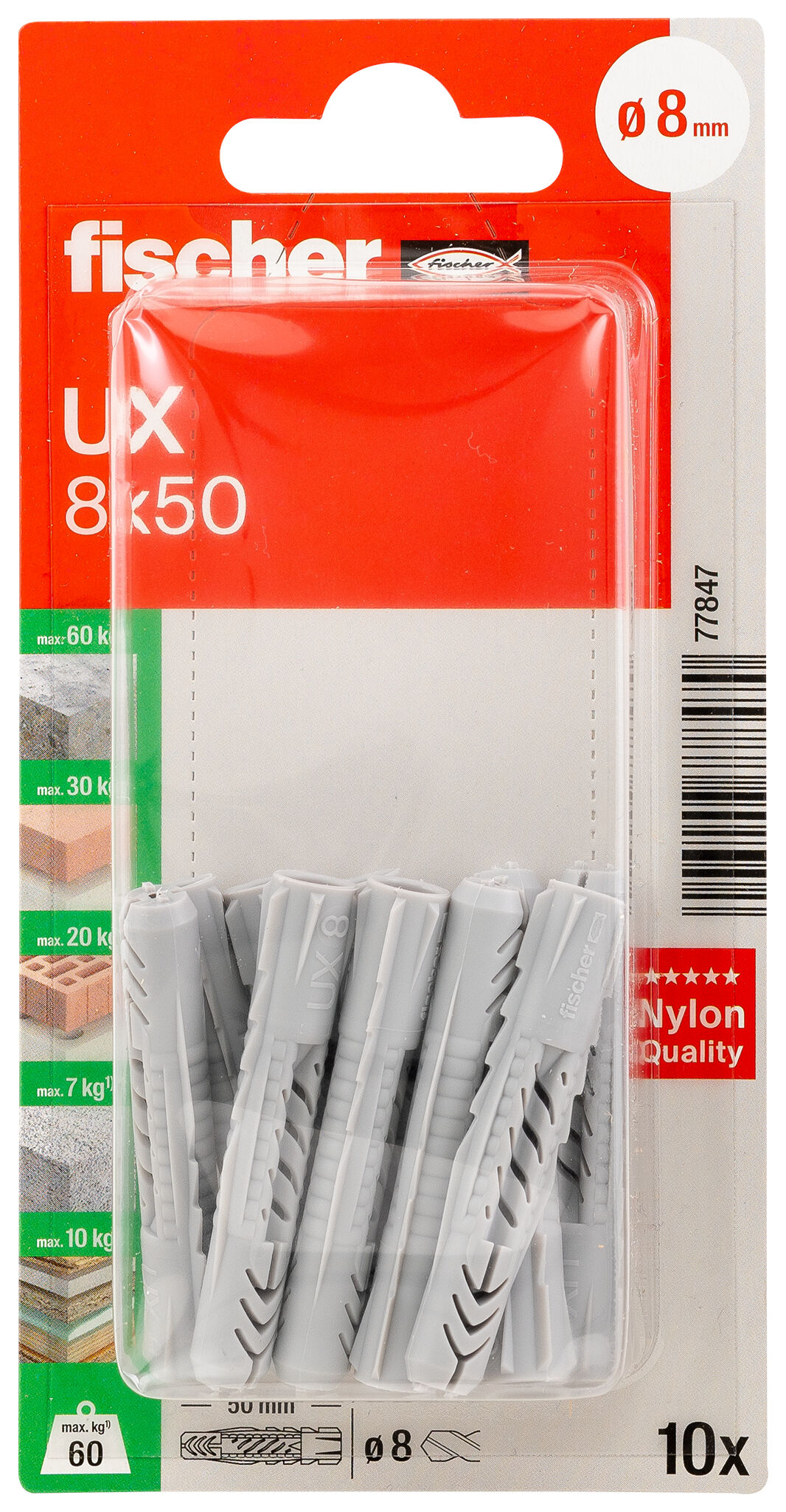 Verpackung: "fischer Universaldübel UX 8 x 50"