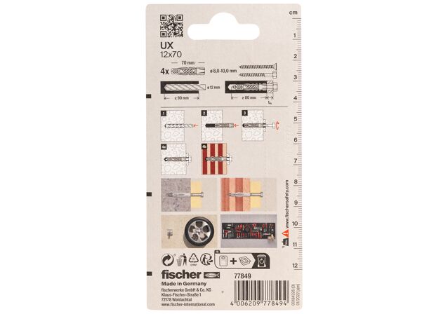 Verpackung: "fischer Universaldübel UX 12 x 70"