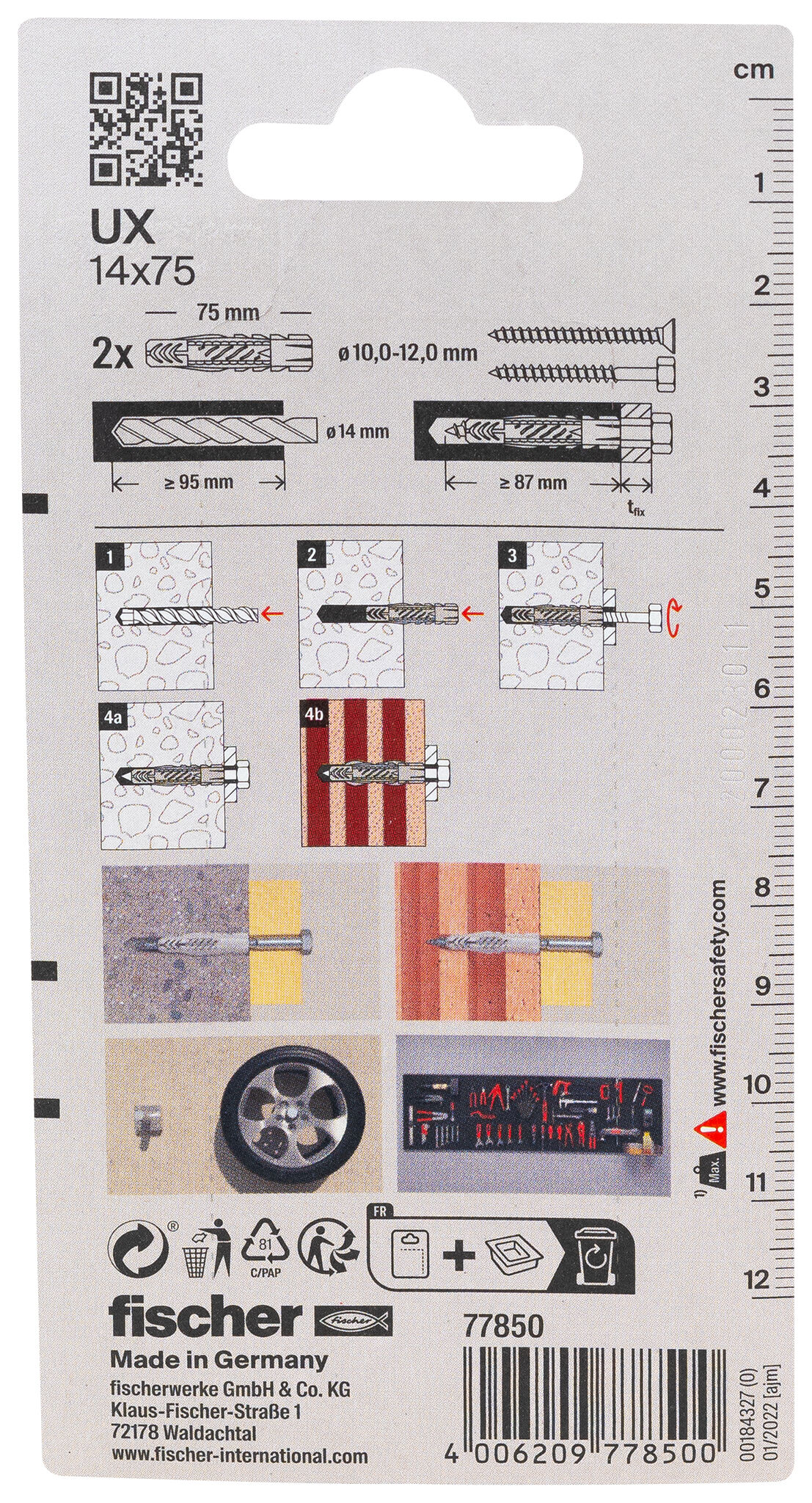 Packaging: "fischer Universal plug UX 14 x 75 K without rim"