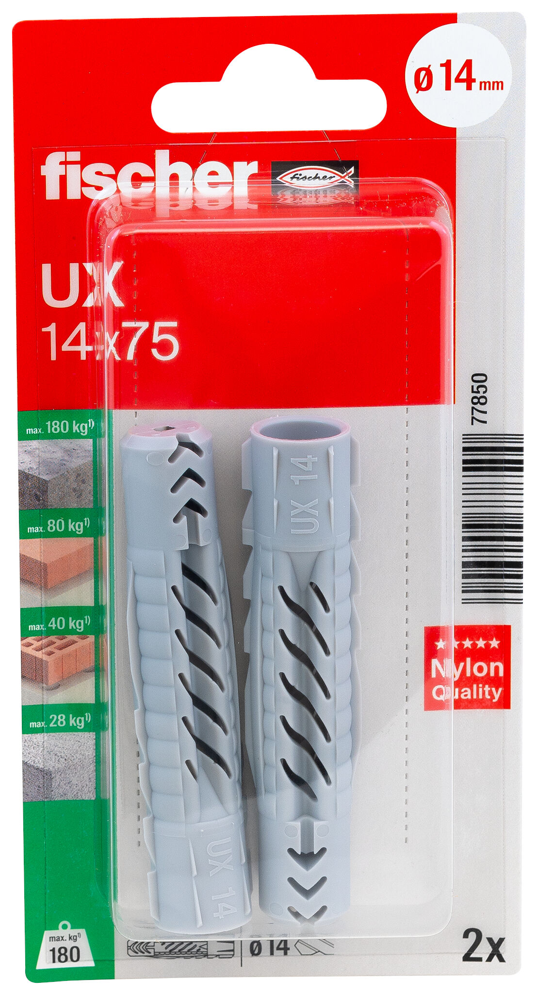 Packaging: "fischer Universal plug UX 14 x 75 K without rim"