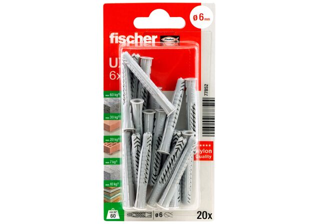 Packaging: "fischer Universal plug UX 6 x 50 R K with rim"
