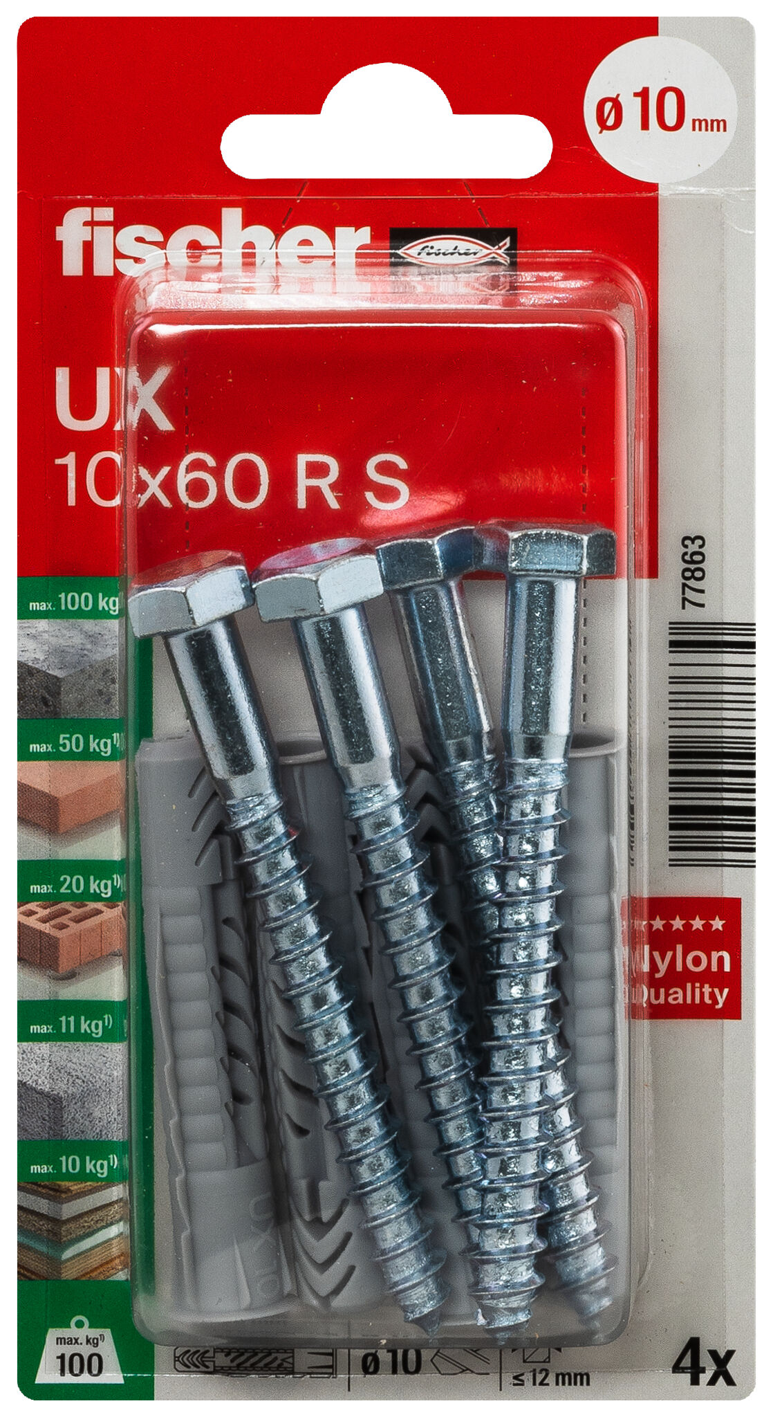 Verpackung: "fischer Universaldübel UX 10 x 60 R S mit Rand und Schraube"