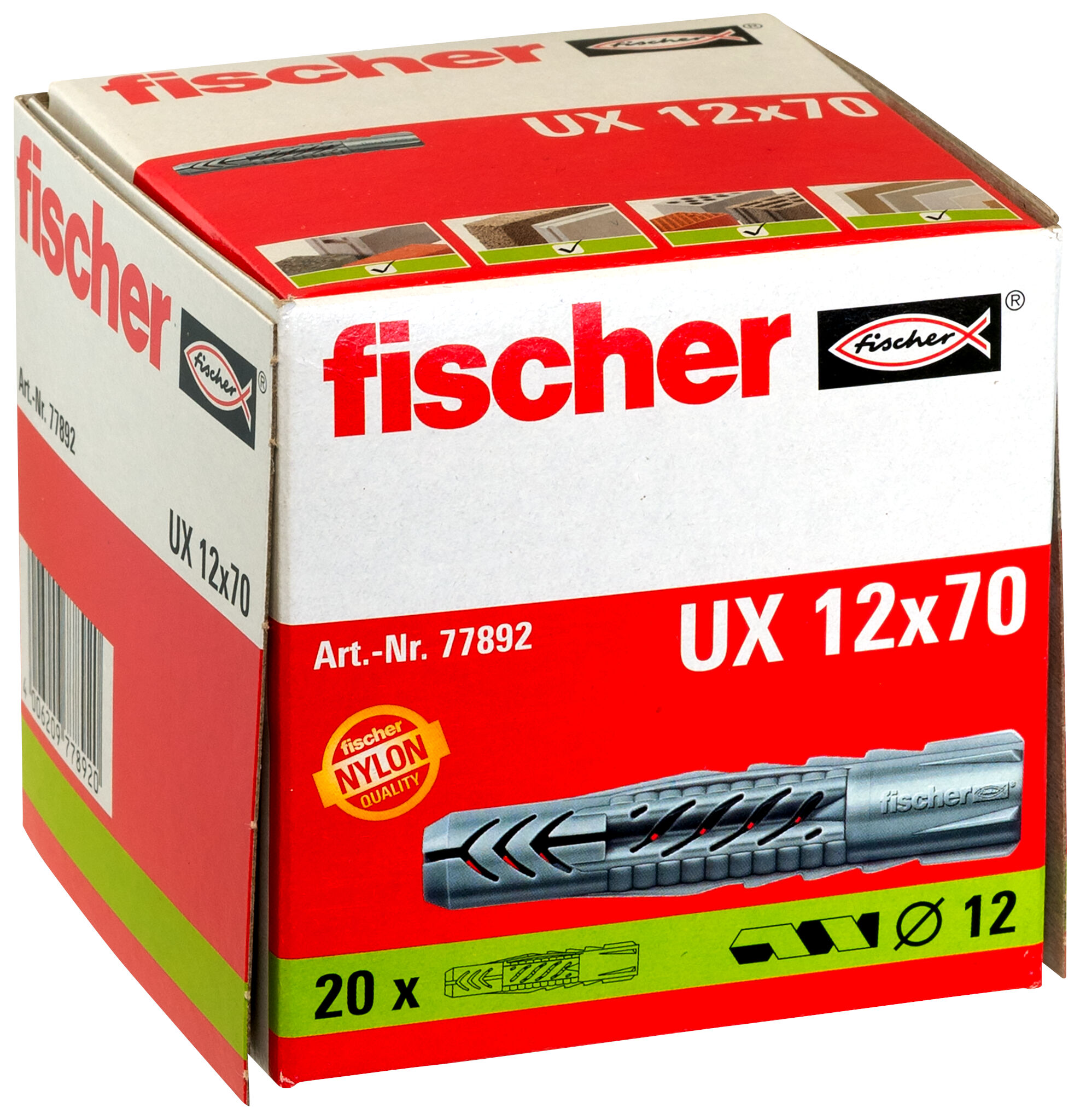 Packaging: "fischer Universal plug UX 12 x 70 in carton"
