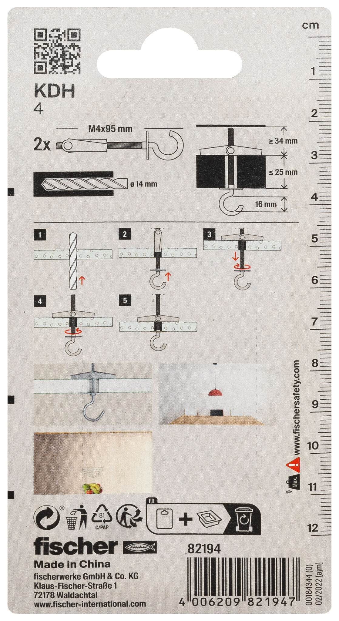 Verpackung: "fischer Kippdübel KDH 4 mit Haken"