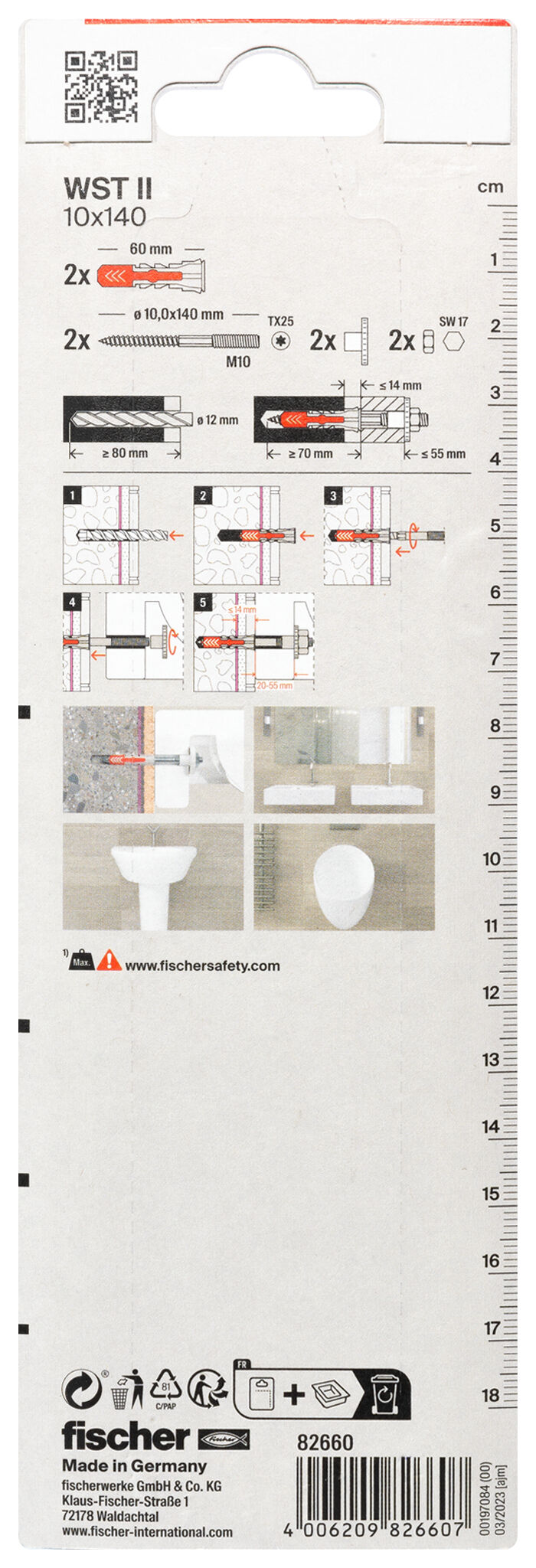 Packaging: "fischer Wash basin fixing WST II 10 x 140"