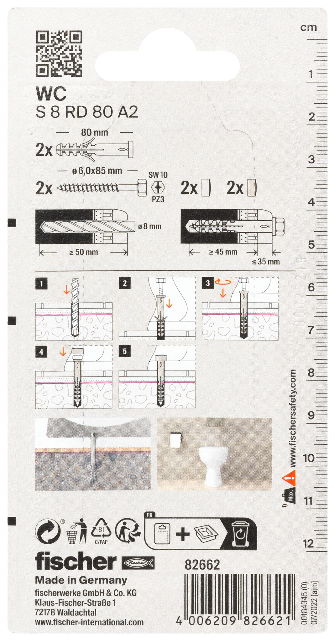 Verpackung: "fischer WC - Befestigung S 8 RD 80"