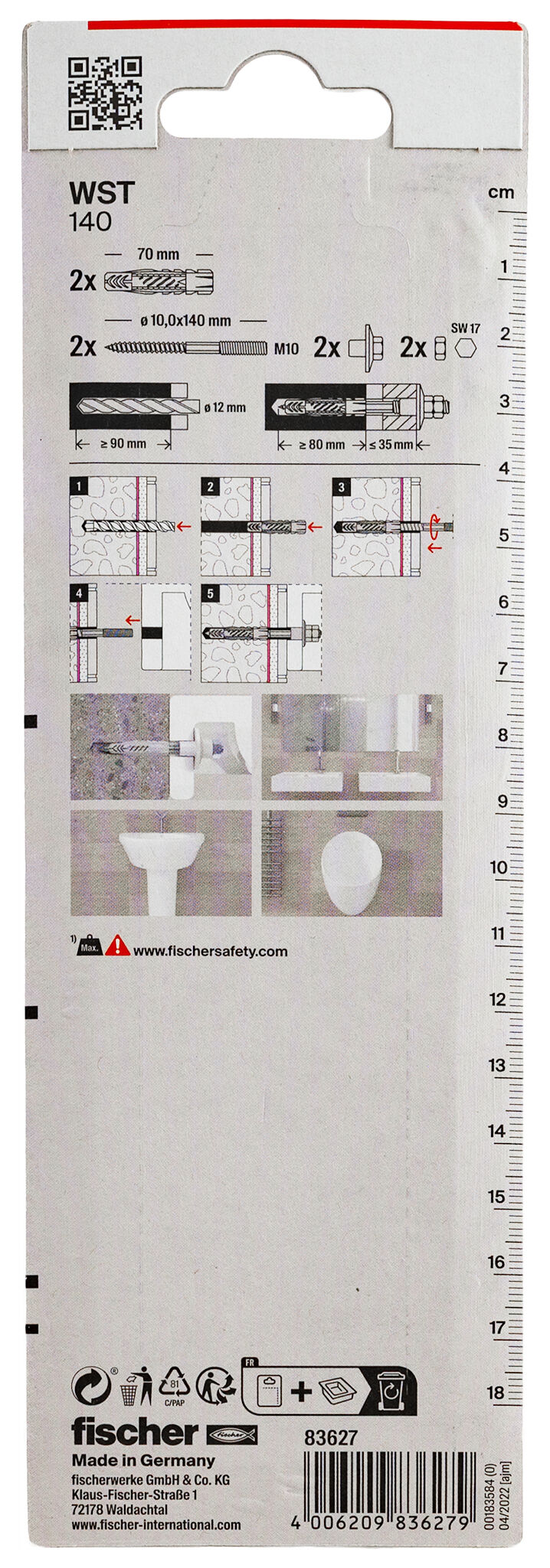 Packaging: "fischer fixing set wash basin WST 10 x 140 K"