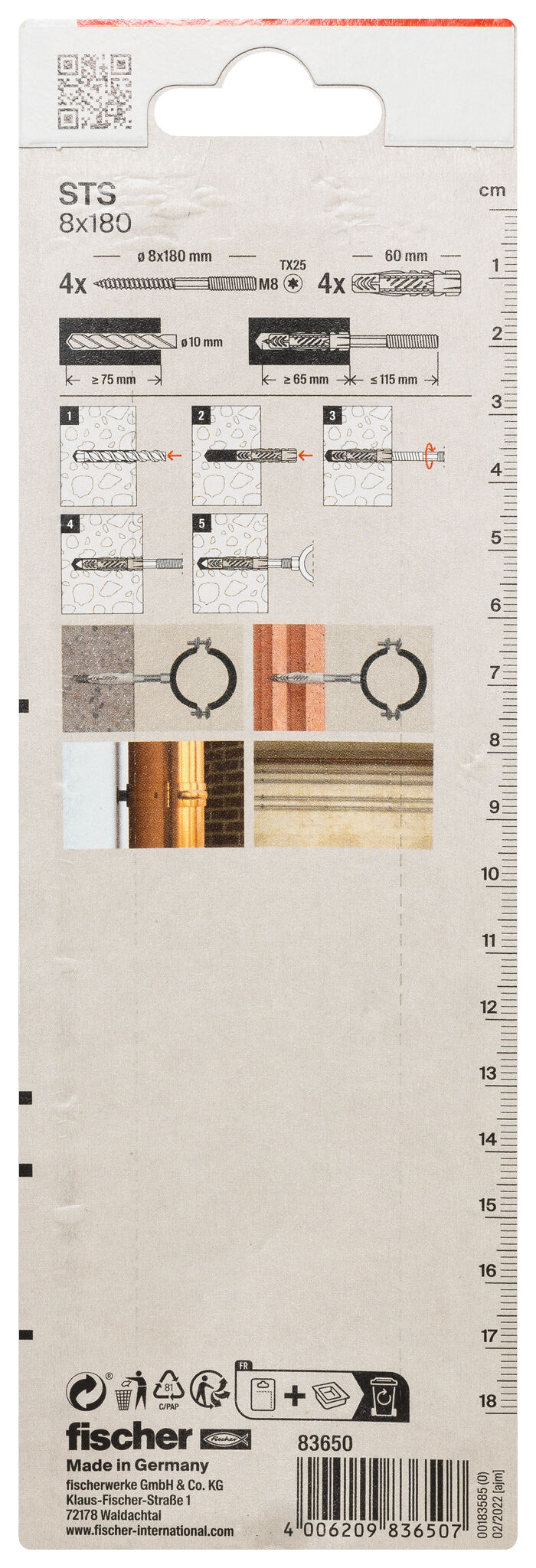 Packaging: "fischer Stud screw STS 8 x 180 + UX K"
