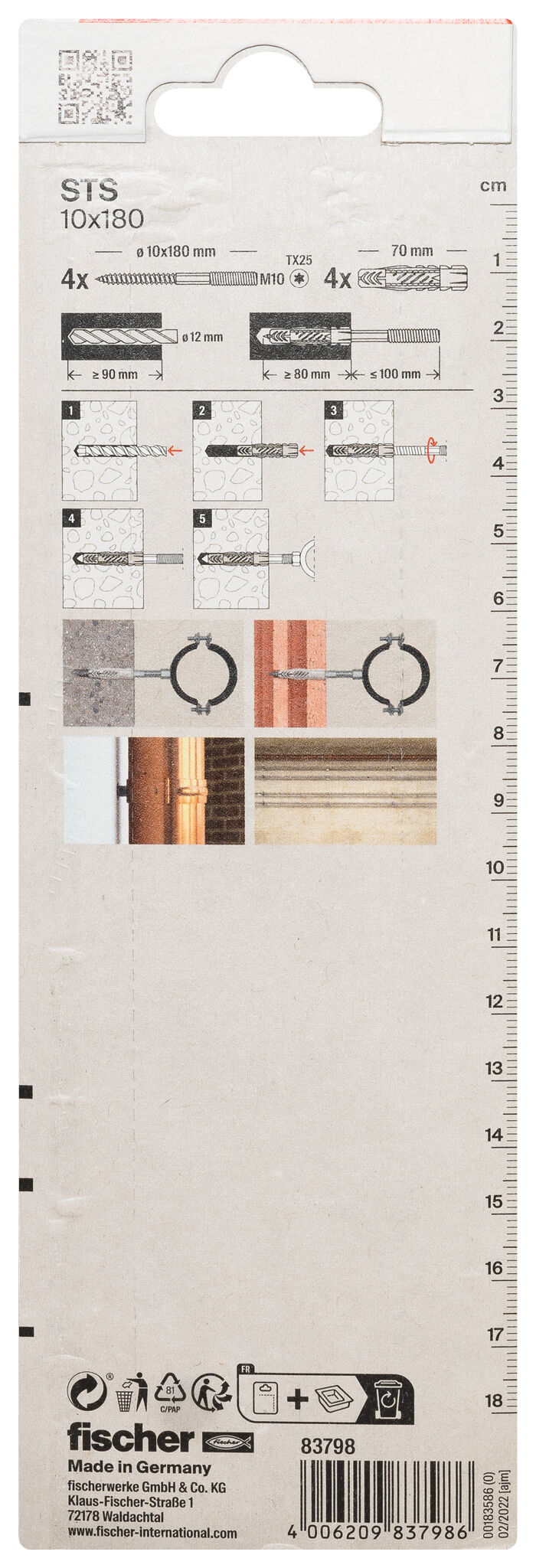 Packaging: "피셔 스터드 스크류 STS 10 x 180 + UX K SB-SaMo"