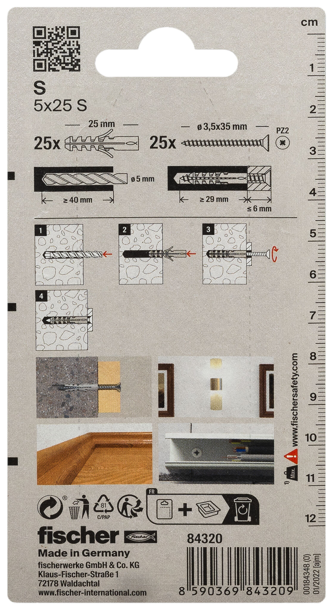 Packaging: "fischer Expansion plug S 5 with screw"