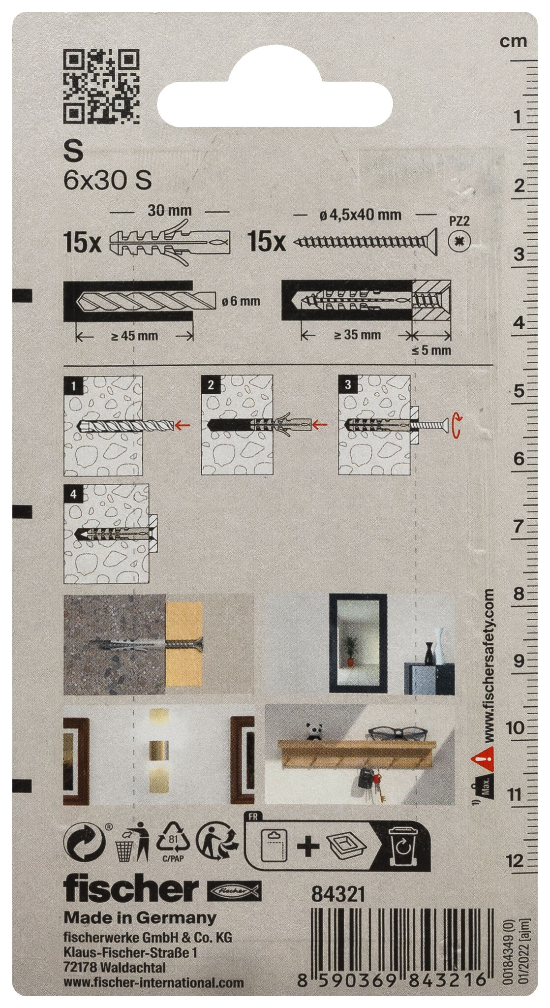 Packaging: "fischer Expansion plug S 6 with screw"