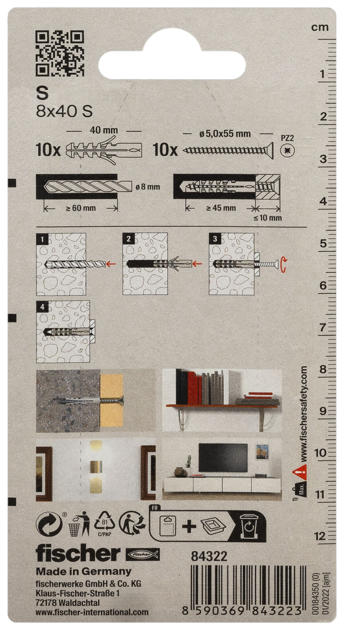 Packaging: "fischer Expansion plug S 8 with screw"