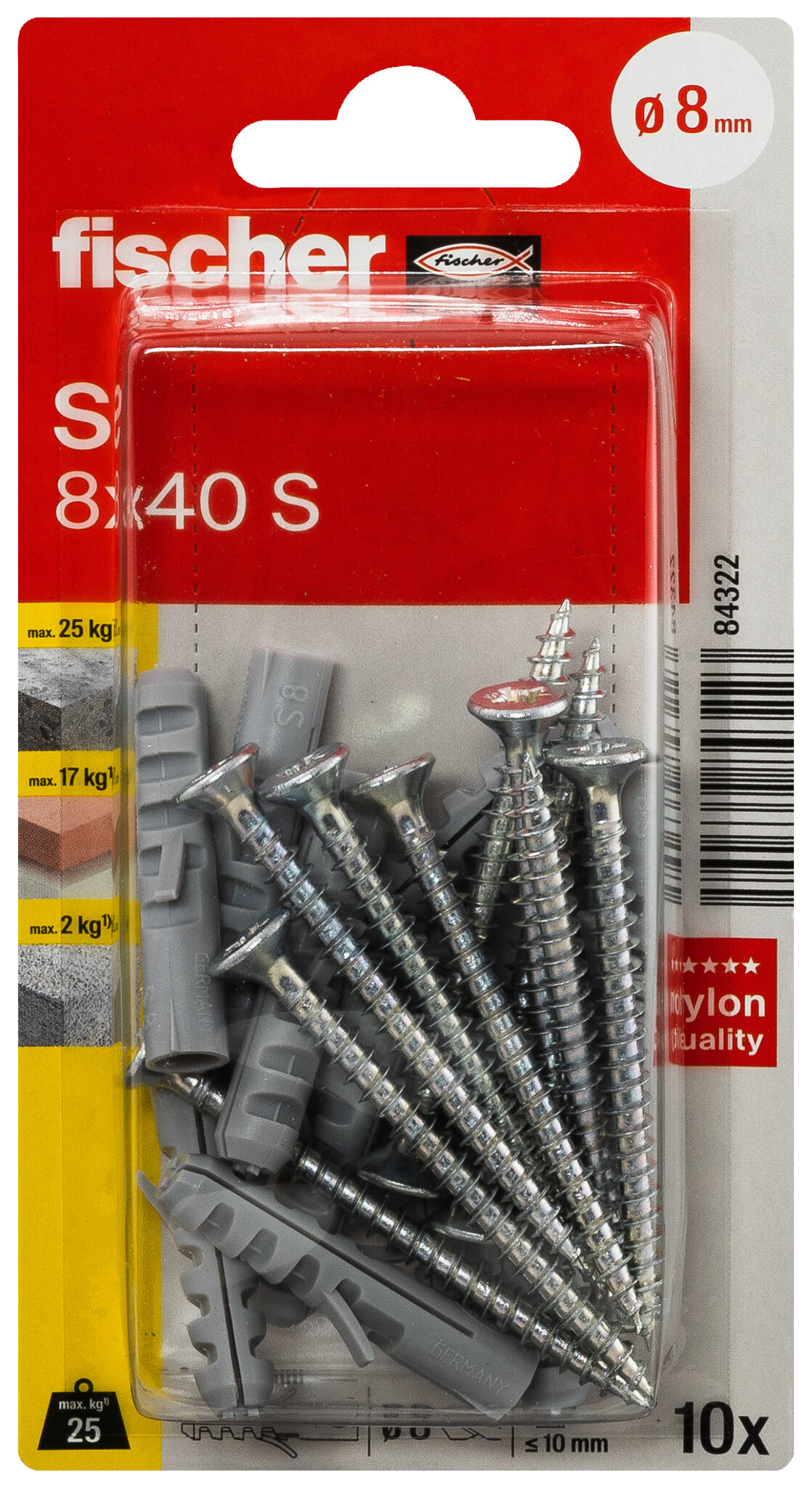 Packaging: "fischer Expansion plug S 8 with screw"