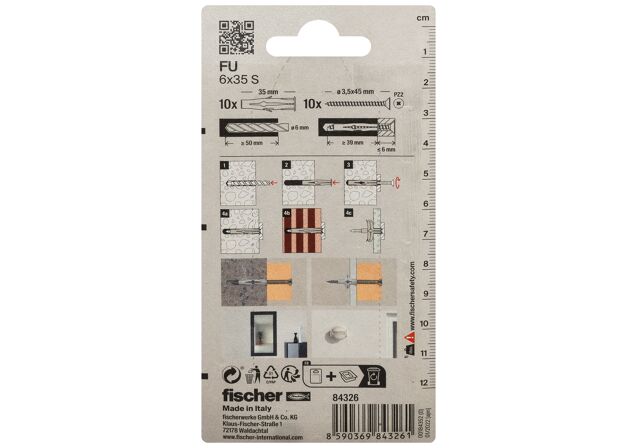 Packaging: "fischer Univerzálna hmoždinka FU 6 x 35 S K NV"
