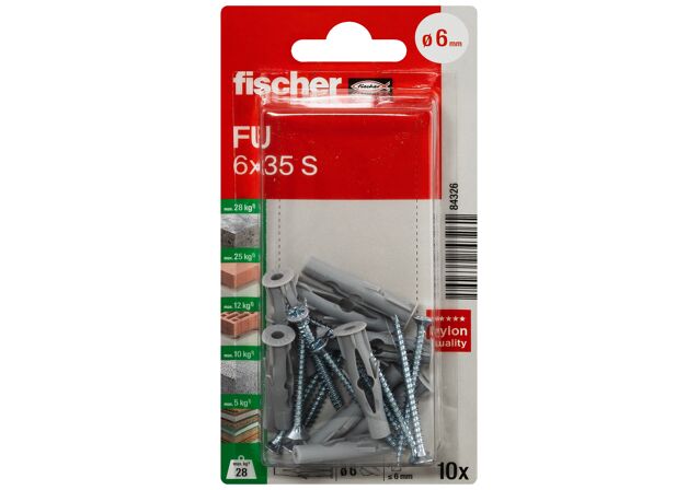 Packaging: "fischer Univerzálna hmoždinka FU 6 x 35 S K NV"