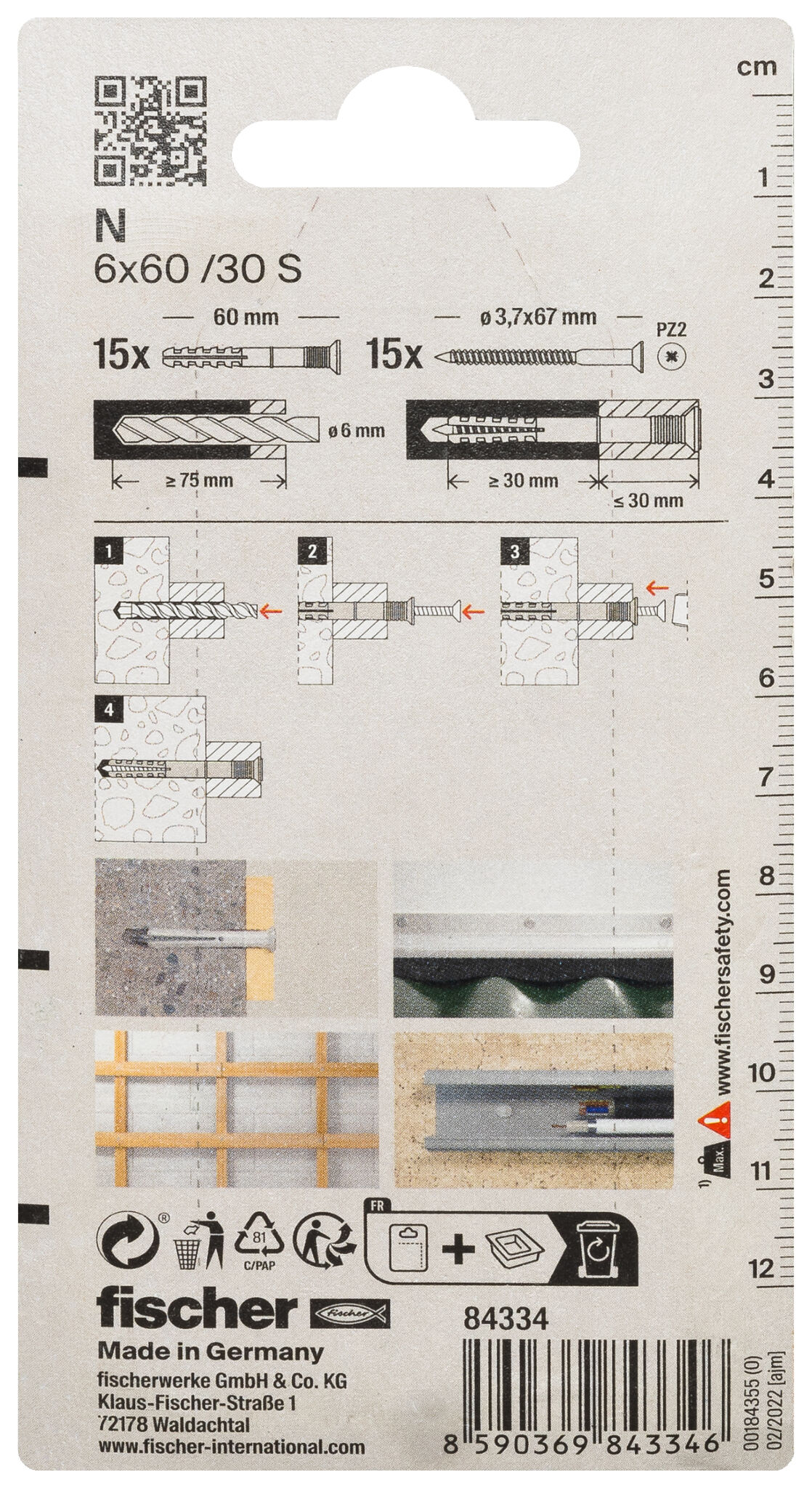 Packaging: "fischer Hammerfix N 6 x 60/30 S with countersunk head gvz SB-card"