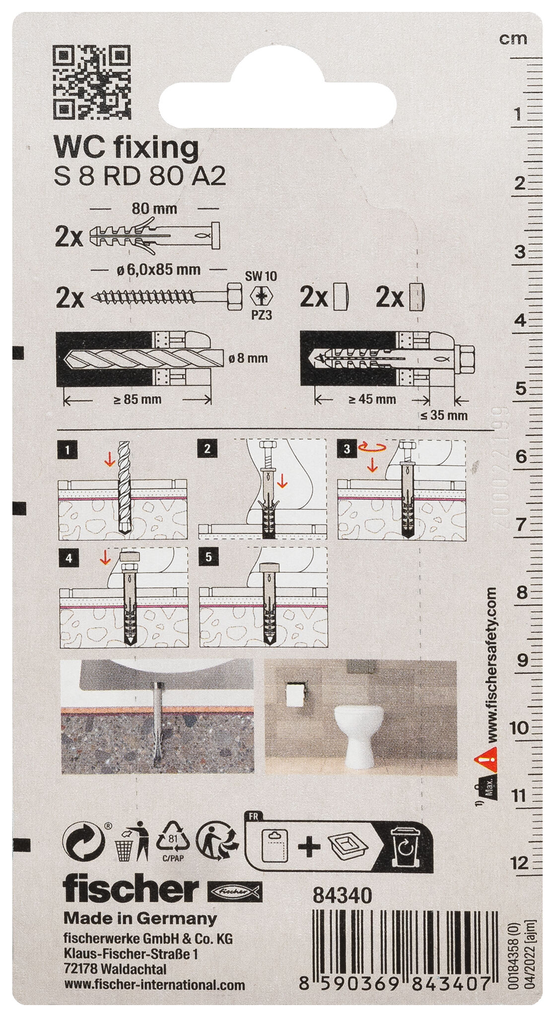 Verpackung: "fischer WC - Befestigung S 8 RD 80"