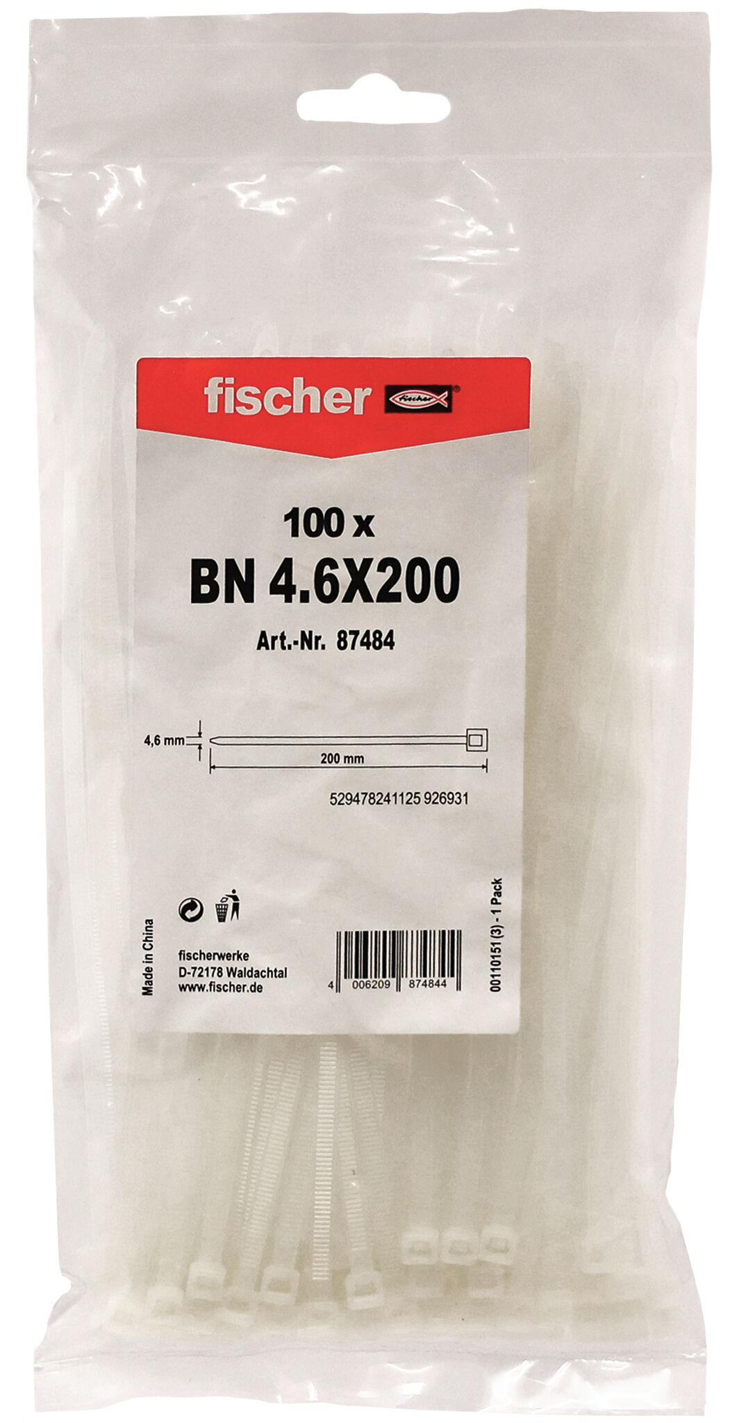 Packaging: "fischer Cable tie BN 4.6 x 200 transparent"