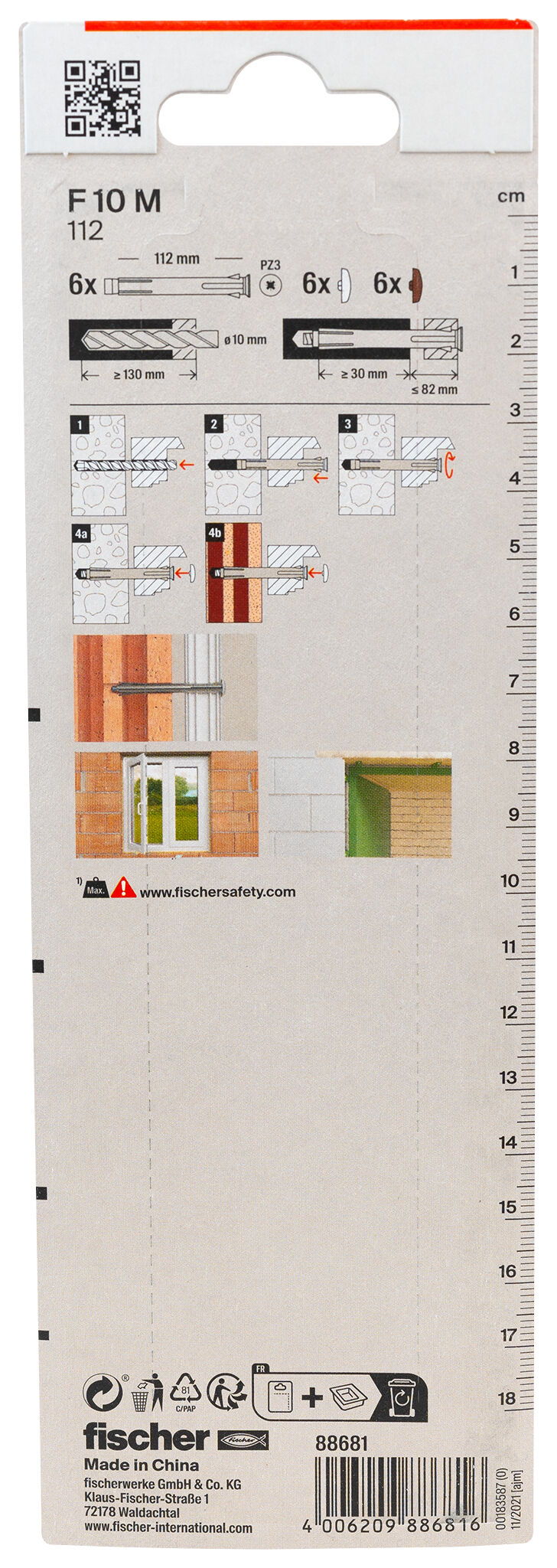 Packaging: "fischer Metal frame fixing F 10 M 112 K SB-card"