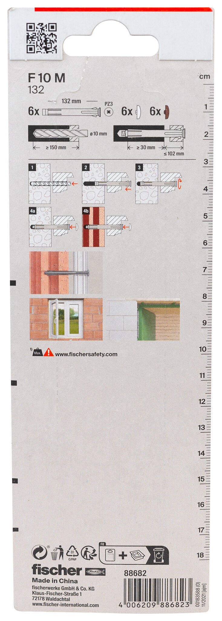 Packaging: "fischer Metal frame fixing F 10 M 132 K SB-card"
