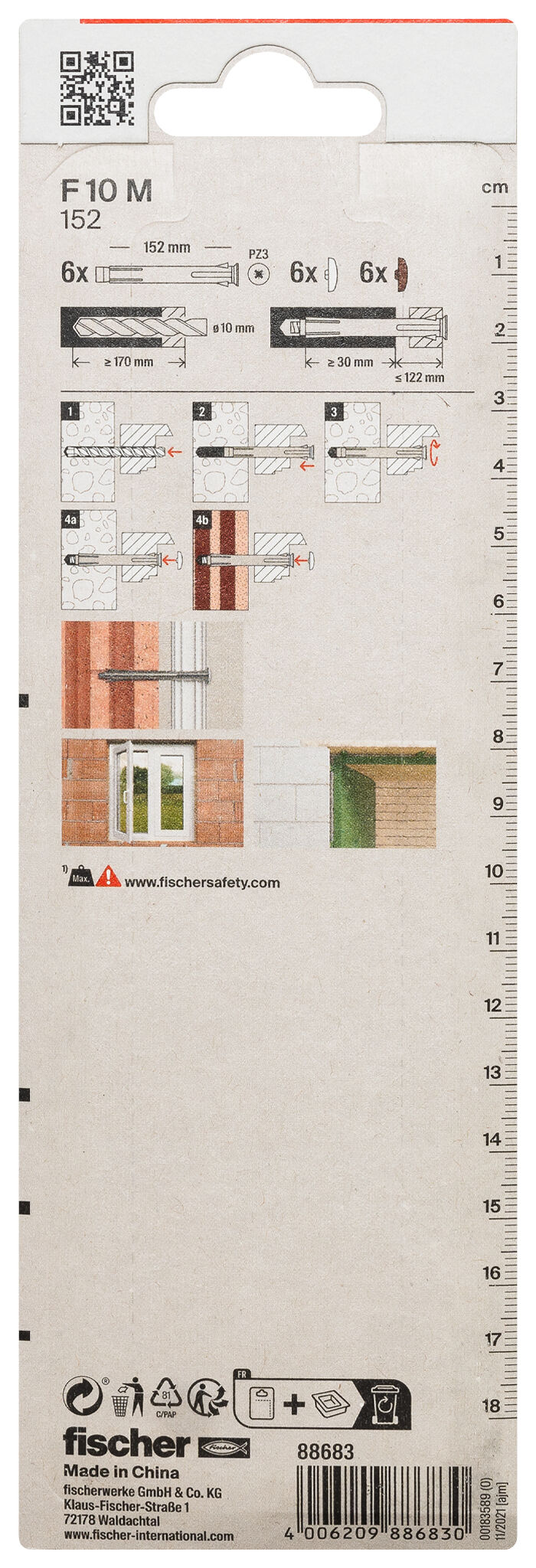 Packaging: "fischer Metal frame fixing F 10 M 152 K SB-card"