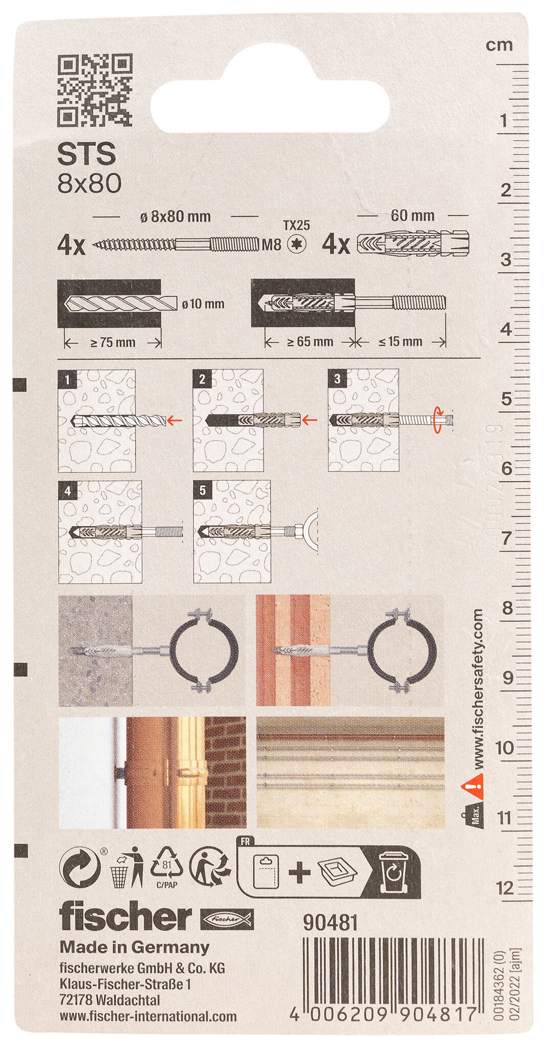 Packaging: "fischer Stud screw STS 8 x 80 + UX K"