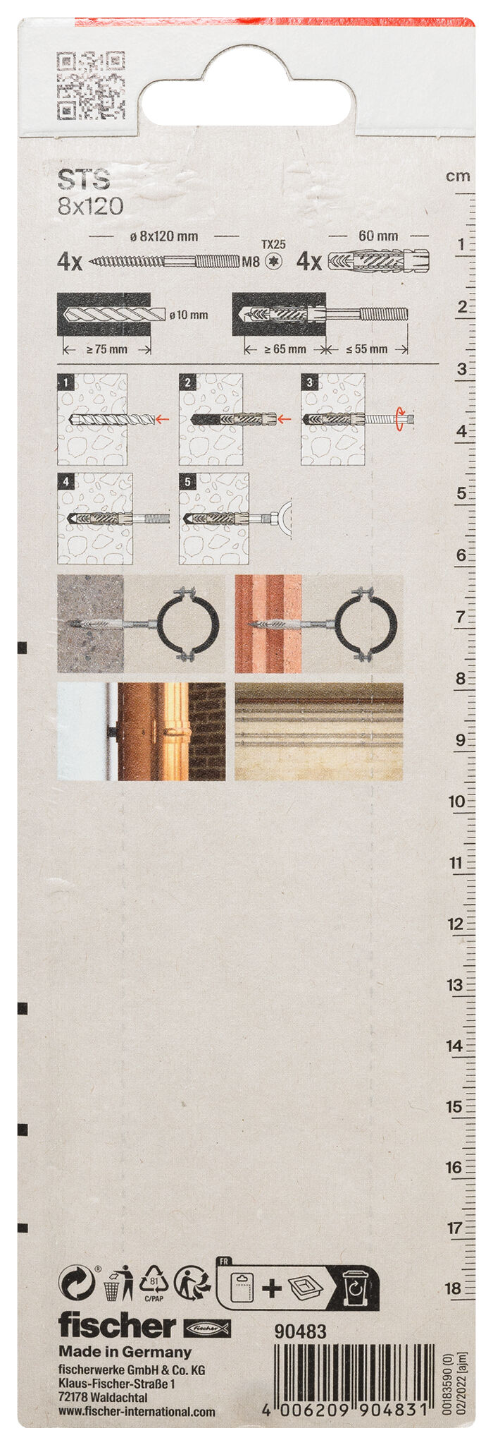 Verpackung: "fischer Stockschraube STS 8 x 120 + UX"