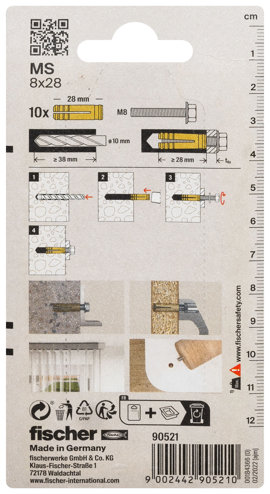 Packaging: "fischer Brass fixing MS 8 x 28 K SB-card"