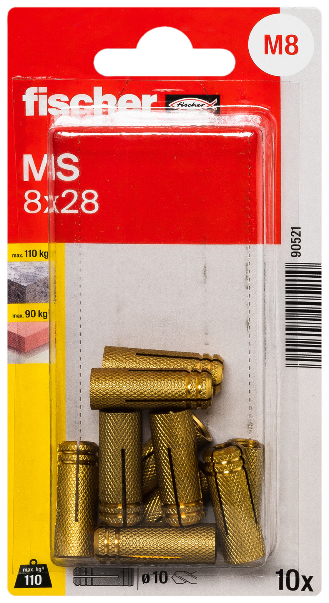 Packaging: "fischer Brass fixing MS 8 x 28 K SB-card"
