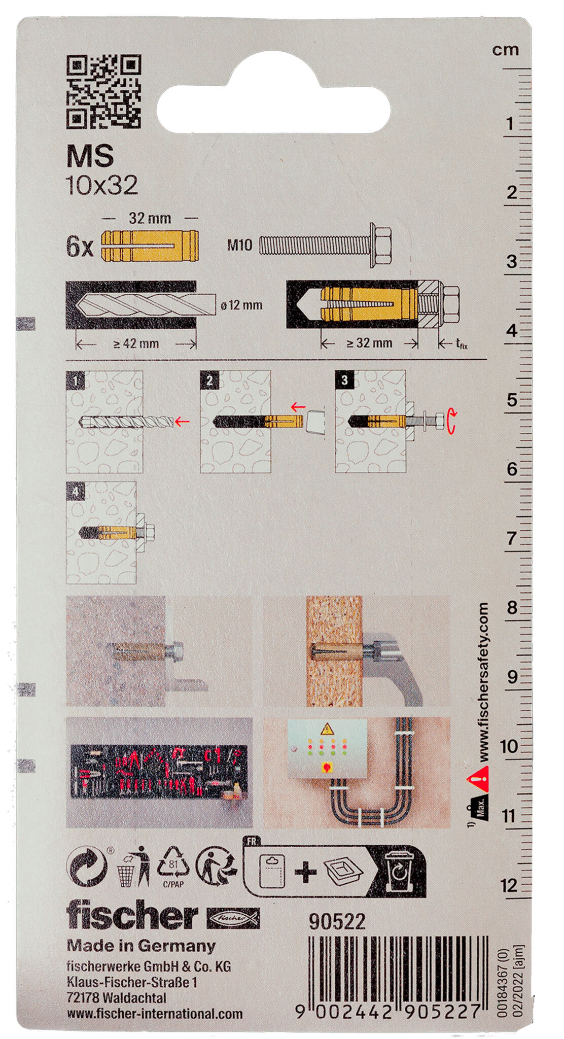 Packaging: "fischer Brass fixing MS 10 x 32 K SB-card"