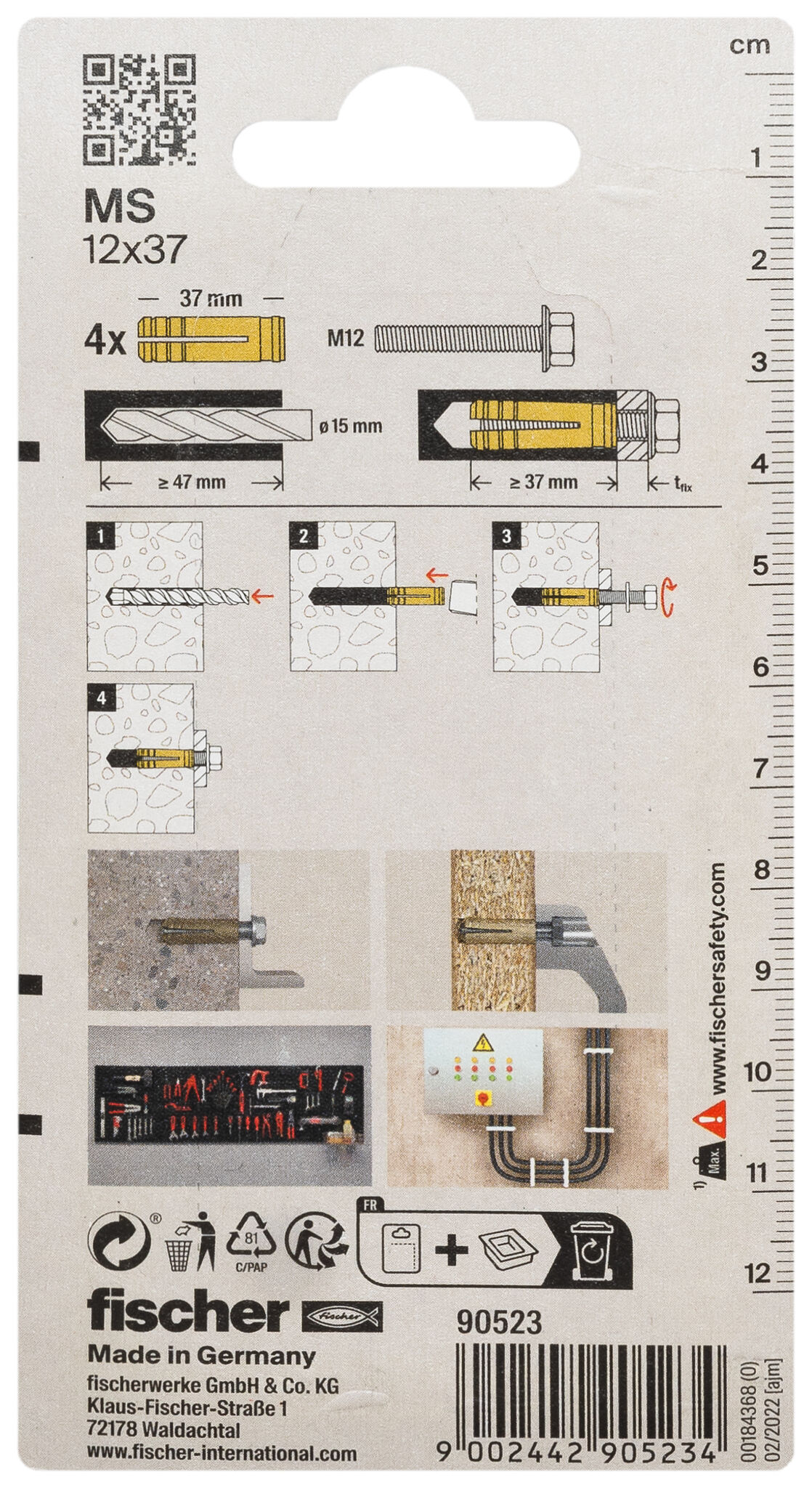 Packaging: "fischer Brass fixing MS 12 x 37 K SB-card"