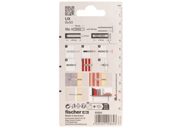 Packaging: "fischer Universal plug UX 8 x 50"