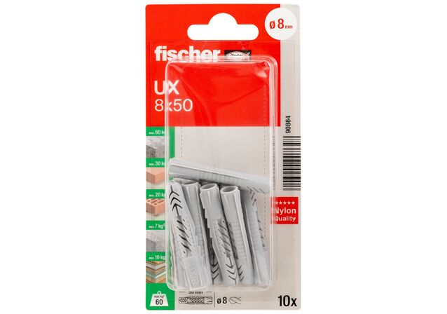 Packaging: "fischer Universal plug UX 8 x 50"