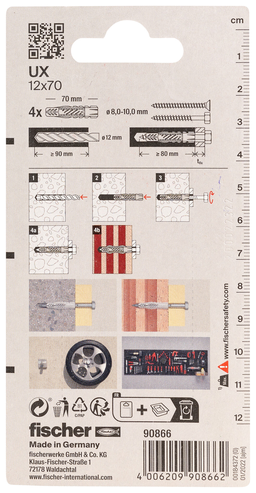 Packaging: "fischer Universal plug UX 12 x 70"
