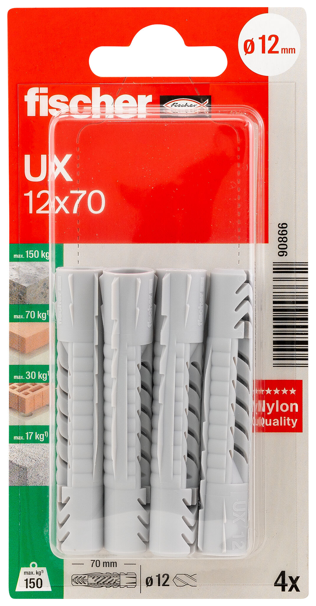 Packaging: "fischer Universal plug UX 12 x 70"