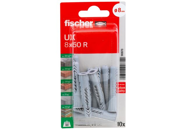 Packaging: "fischer Universalplugg UX 8 x 50 R med krage"